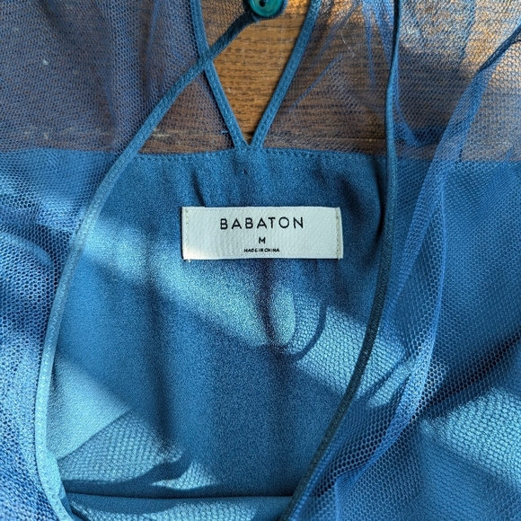 Aritzia Babaton Lionel Blue Tank Blouse Mesh Netting Shoulder Womens Sz M Sheer - Picture 4 of 8